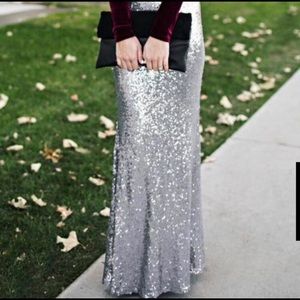 Lulus Silver Sequin Maxi Skirt